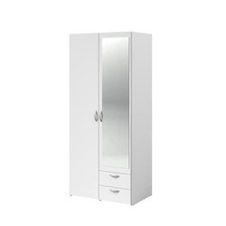 Armoire VARIA - Décor blanc - 2 portes battantes + 1 miroir + 2 tiroir