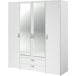 Armoire VARIA - Décor blanc - 4 portes battantes + 2 miroirs + 2 tiroi