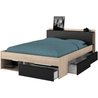 Erwachsener Bett, 140x190/200 cm - Eiche und Schwarz - 3 Schubladen - 