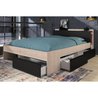 Erwachsener Bett, 140x190/200 cm - Eiche und Schwarz - 3 Schubladen - 