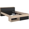 Erwachsener Bett, 140x190/200 cm - Eiche und Schwarz - 3 Schubladen - 