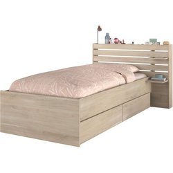 Kinderbett ESCALE 90x190/200 cm - Eichendekor - Kopfteil + 2 Schublade