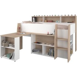 PARISOT Lit combiné enfant avec bureau rétractable - Décor blanc et ch