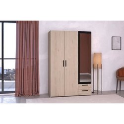 Armoire - Panneau de particules - Décor chene et noir - 3 portes droit