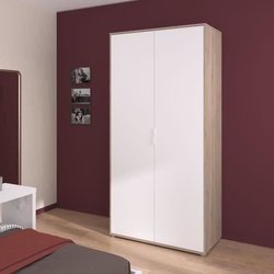 Schlafzimmerschrank - AALBORG - Weiß / Eiche - 2 Türen - 100 x 50,2 x 