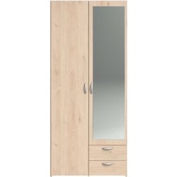 Armoire de chambre - VARIA - Décor chene - 2 portes dont 1 avec miroir