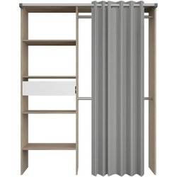 Dressing avec rideau - GARY - Décor Chene - L143,5 x P47,9 x H201,9 cm