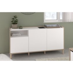 Niedriges Sideboard - MORPHOS - Weißdekor / Eiche - 3 Türen - PARISOT