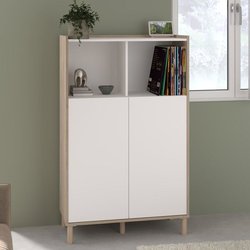 Bahut haut MORPHOS - L 83,7 x P 40 x H 135 cm - Décor blanc / Chene - 