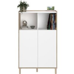 Hohes Sideboard - MORPHOS - Weiß / Eichendekor - 2 Türen - PARISOT