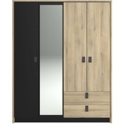 Armoire - Chene / Noir - 4 portes 2 tiroirs - 162 x 52,1 x 199,2 cm - 