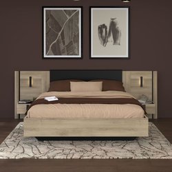 Bett mit 2 Nachttischen - KIERAN - 160 x 200 cm - Eiche / Schwarz - PA