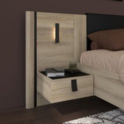 Bett mit 2 Nachttischen - KIERAN - 160 x 200 cm - Eiche / Schwarz - PA