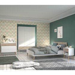 Chambre complete - AALBORG - Scandinave - Blanc / Chene - Lit 160 x 20