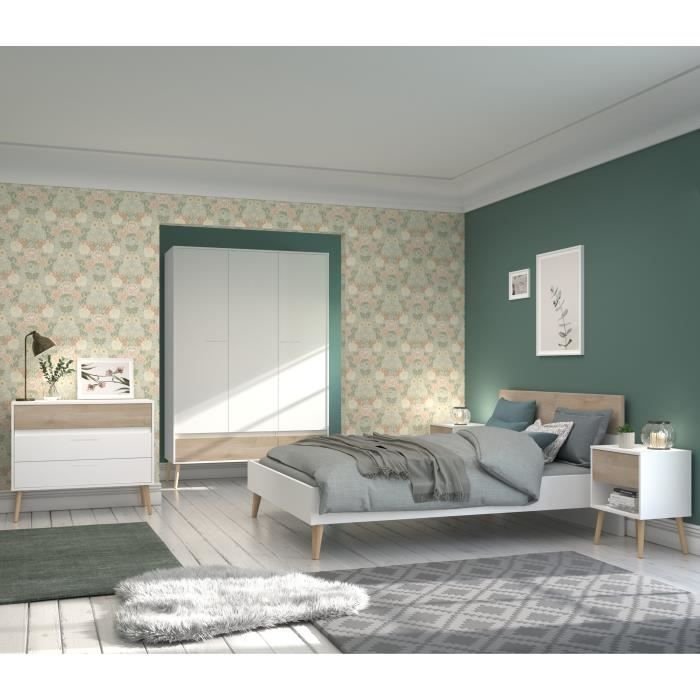 Chambre complete - AALBORG - Scandinave - Blanc / Chene - Lit 160 x 20