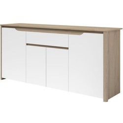 Niedriges Sideboard - BETTY - Spanplatte - Weiß / Eiche - 4 Türen - 1 