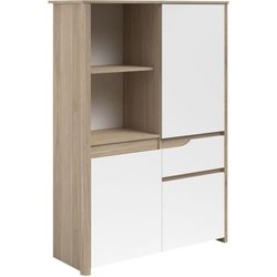 Hohes Sideboard - BETTY - Weiß / Eiche - 3 Türen - 1 Schublade - PARIS