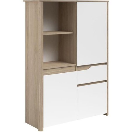 Hohes Sideboard - BETTY - Weiß / Eiche - 3 Türen - 1 Schublade - PARIS