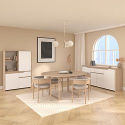 Hohes Sideboard - BETTY - Weiß / Eiche - 3 Türen - 1 Schublade - PARIS