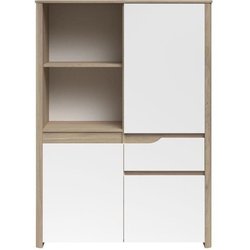 Hohes Sideboard - BETTY - Weiß / Eiche - 3 Türen - 1 Schublade - PARIS