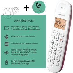 Teléfono inalámbrico fijo - LOGICOM - DECT ILOA 150 SOLO - Frambuesa -