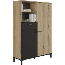 Hochschrank - TRUST - Eiche / Schwarz - 2 Türen - 1 Schublade - GAMI