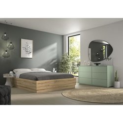 Bett mit Stauraum - TIDY - 140 x 190 cm - Eiche / Ecru - inklusive Lat