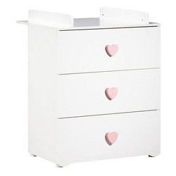 BABYPREIS Neue Basic Kommode mit 3 Schubladen - Rosa Herzknöpfe