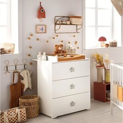 BABY PRICE Wickeltisch mit 3 Schubladen - Graue Sternknöpfe - New Basi