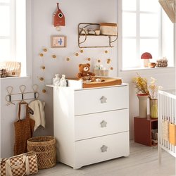 BABY PRICE Wickeltisch mit 3 Schubladen - Graue Sternknöpfe - New Basi