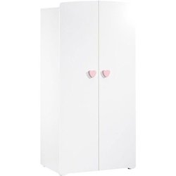 Armoire bébé Basic - MDF - Blanc - 2 portes - Bouton coeur rose - 85 x