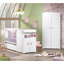 Lit bébé combiné évolutif - BABY PRICE - Basic - Blanc - Bouton coeur 
