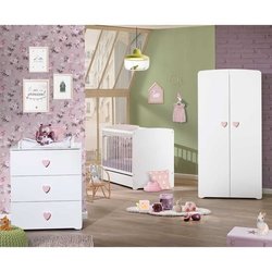 Babyzimmer Trio Basic Herz: 120x60 Bett, Wickelkommode und Kleiderschr