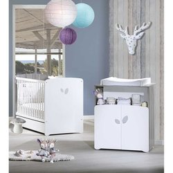 Leaf Duo Babyzimmer: 120x60 Bett, Wickelkommode  Babypreis  Weiß