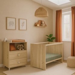 Chambre bébé duo MONTANA - Lit 120x60 + Commode a langer 2 tiroirs déc