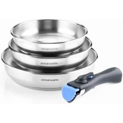 Set de 3 poeles 20-24-26 cm Arthur Martin AM1410 - Acier Inoxydable - 