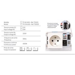 Spanningsomvormer - THOMSON - 12/220 V - 600 W - Met USB-aansluiting