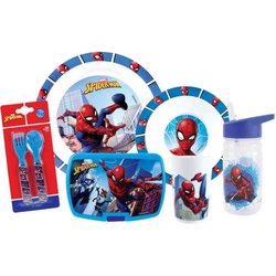 Tableware set - FUN HOUSE - SPIDERMAN - Glass, plate Ø22 cm and Ø16 cm