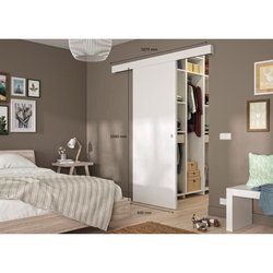 OPTIMUM - Weißes Schiebetür-Set + weiße Schiene + Leiste - H 204 x B 9