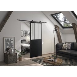 OPTIMUM Kit porte coulissante ATELIER noir + rail apparent - 204 x 93 