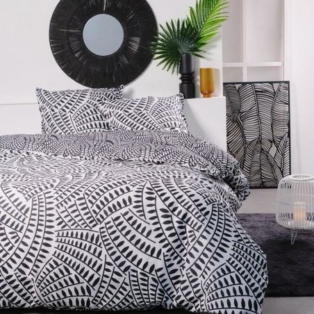 Juego de cama doble -TODAY - 260x240 cm - 100% Algodón - Blanco y Negr