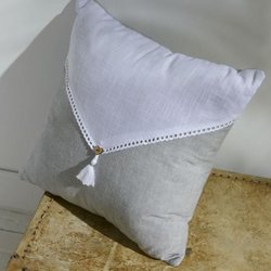 Cushion - TODAY - CHARME - Slub x Chambray x Pompon Capucune - 40 x 40