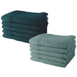 Set van 10 TODAY handdoeken 50x90 cm 100% katoen - 5 pauw + 5 celadon