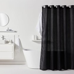 Cortina de ducha con diseño de gofres - Negra - Poliéster - 180 x 200 