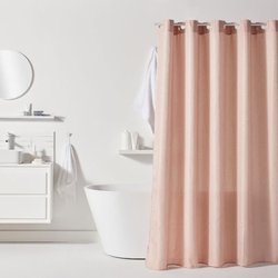 Rideau de douche gauffré - Pink - Polyester - 180 x 200 cm - 12 croche