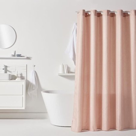 Waffle Shower Curtain - Pink - Polyester - 180 x 200 cm - 12 Hooks - U