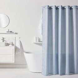 Cortina de ducha con diseño de gofres - Azul - Poliéster - 180 x 200 c