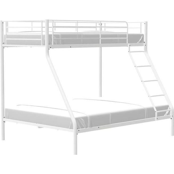 BRUCE Lits superposés  3 places - 90/140 x 190 cm - Blanc - En métal -