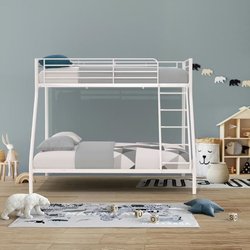 BRUCE Lits superposés  3 places - 90/140 x 190 cm - Blanc - En métal -