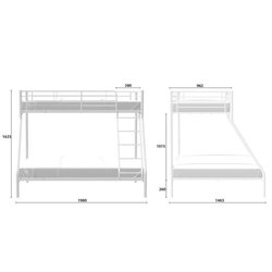 BRUCE Lits superposés  3 places - 90/140 x 190 cm - Blanc - En métal -